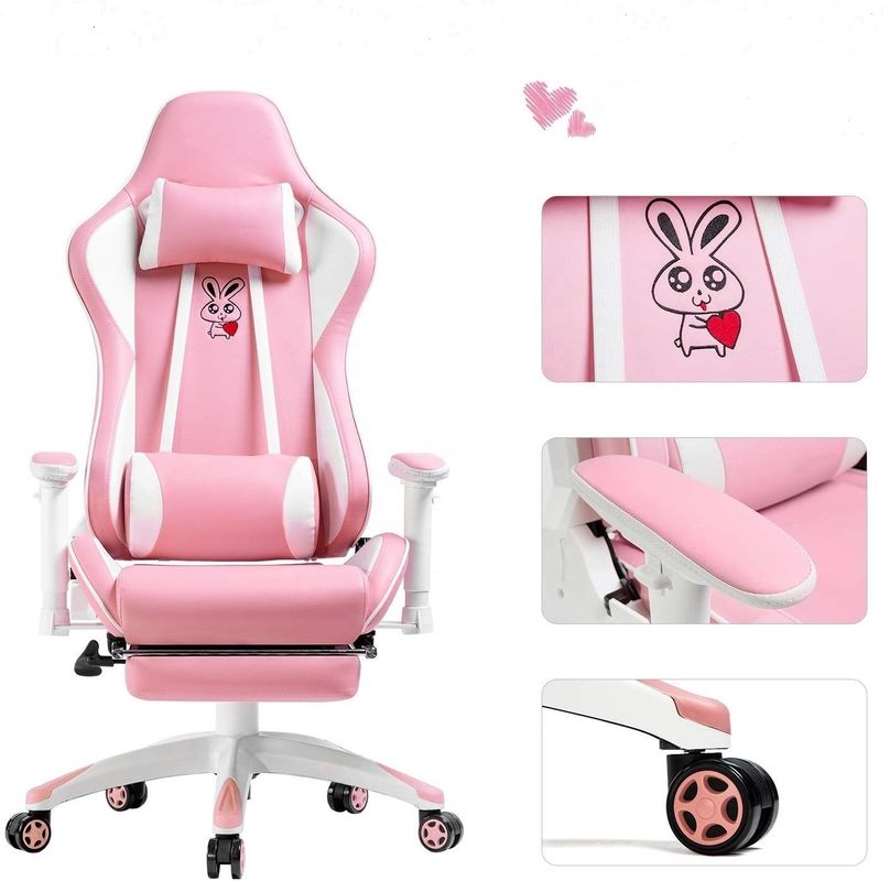 Προσαρμόστε το ροζ LED RGB Computer PC Game Chair Gaming PU Leather Silla Gamer με 2D Armrest