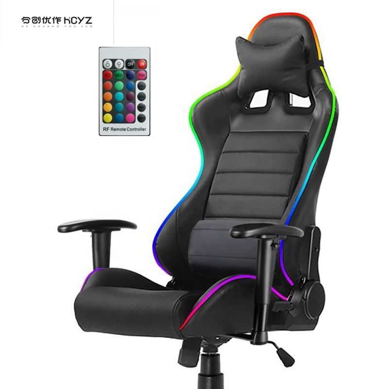HCYZ RGB LED Light PC Gamer Chair με στηθμό πλάτης ρυθμιζόμενο 90-180 και λειτουργία μασάζ